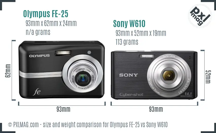 Olympus FE-25 vs Sony W610 size comparison