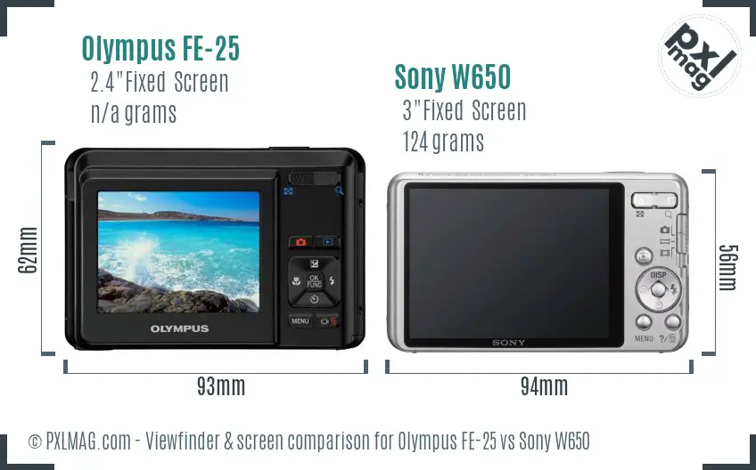 Olympus FE-25 vs Sony W650 Screen and Viewfinder comparison
