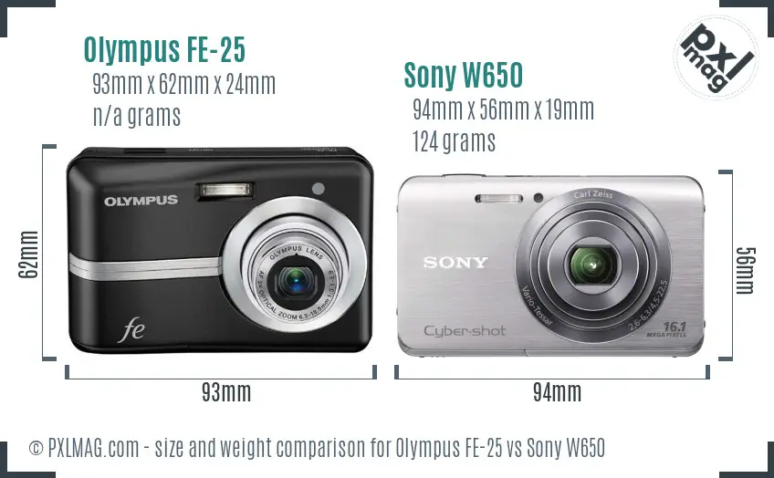Olympus FE-25 vs Sony W650 size comparison