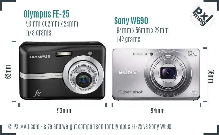 Olympus FE-25 vs Sony W690 size comparison Olympus FE-25 vs Sony W690 size comparison