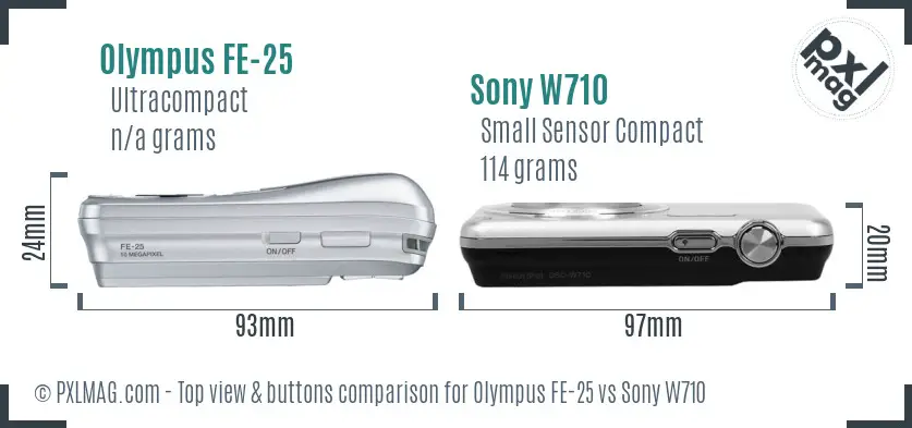 Olympus FE-25 vs Sony W710 top view buttons comparison Olympus FE-25 vs Sony W710 top view buttons comparison
