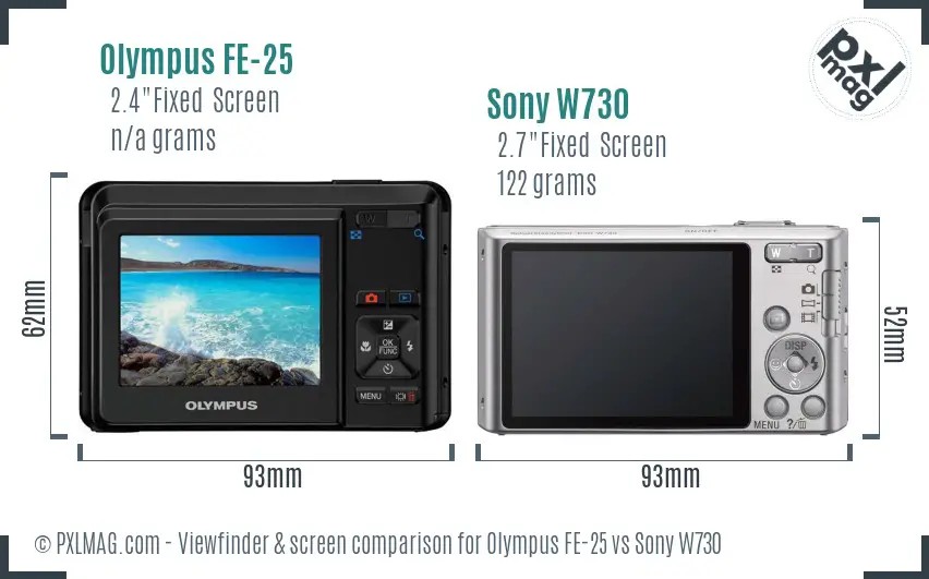 Olympus FE-25 vs Sony W730 Screen and Viewfinder comparison