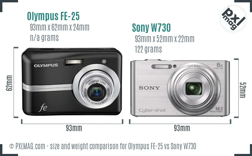 Olympus FE-25 vs Sony W730 size comparison