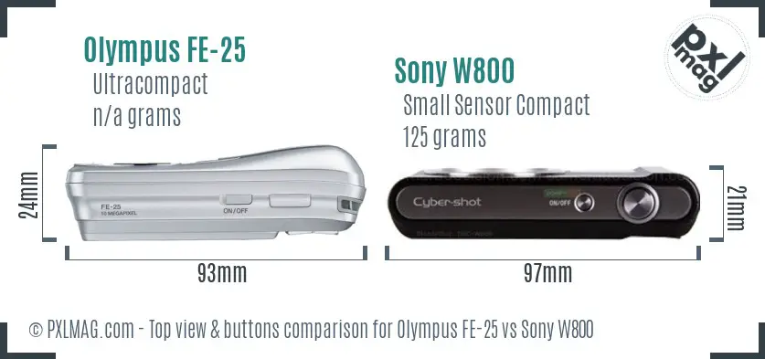 Olympus FE-25 vs Sony W800 top view buttons comparison Olympus FE-25 vs Sony W800 top view buttons comparison