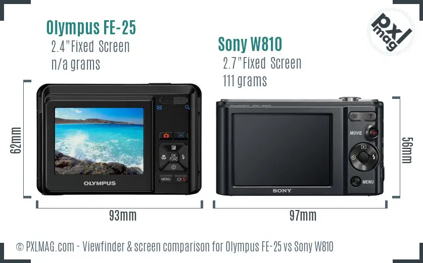 Olympus FE-25 vs Sony W810 Screen and Viewfinder comparison