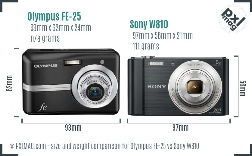 Olympus FE-25 vs Sony W810 size comparison
