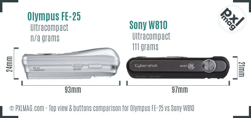 Olympus FE-25 vs Sony W810 top view buttons comparison