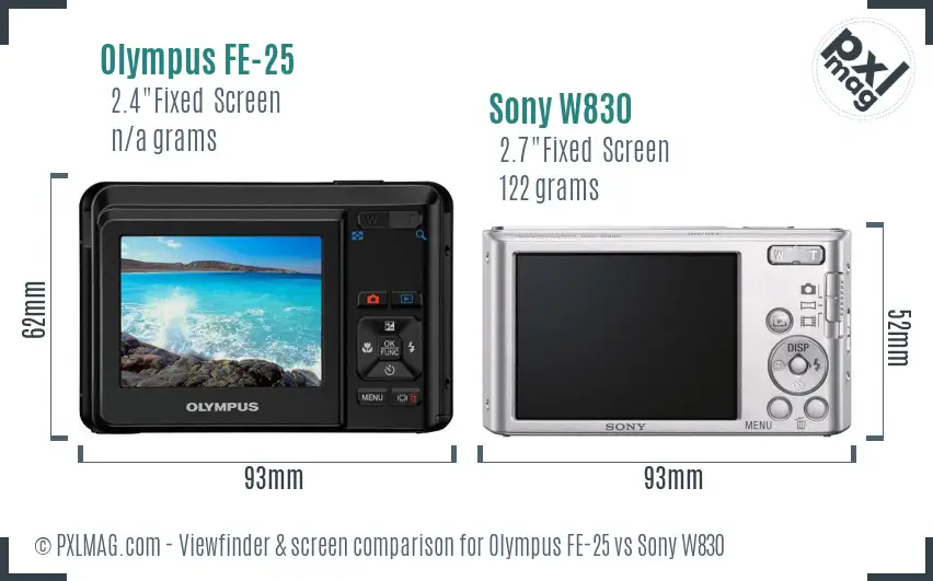 Olympus FE-25 vs Sony W830 Screen and Viewfinder comparison