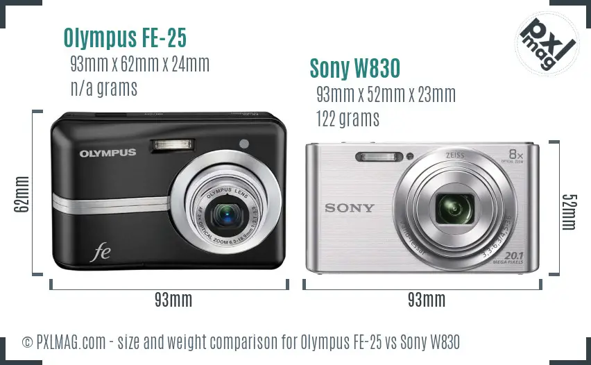 Olympus FE-25 vs Sony W830 size comparison