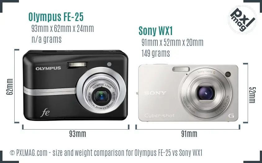 Olympus FE-25 vs Sony WX1 size comparison