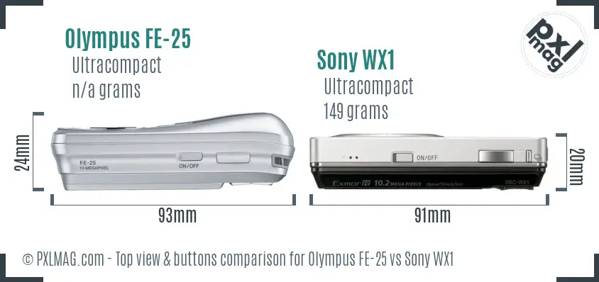 Olympus FE-25 vs Sony WX1 top view buttons comparison