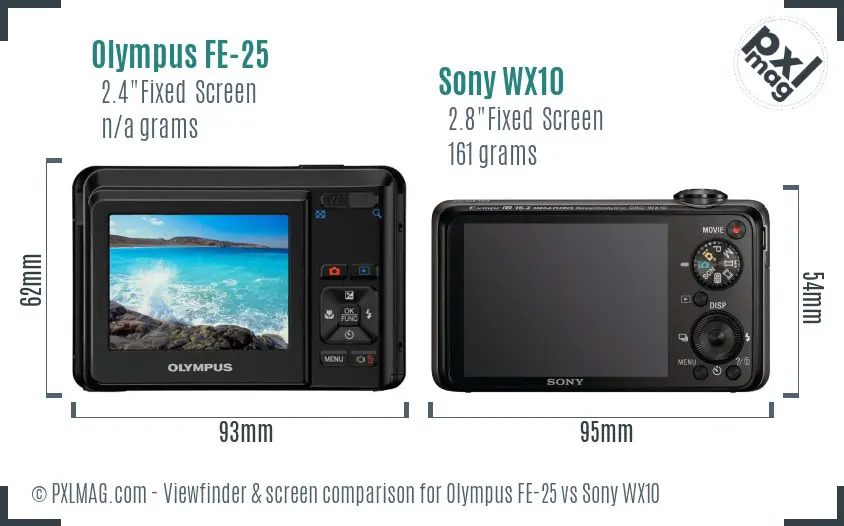 Olympus FE-25 vs Sony WX10 Screen and Viewfinder comparison