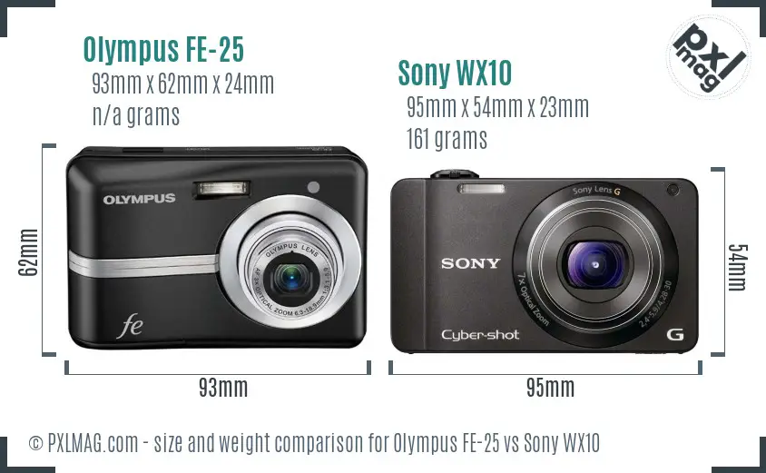 Olympus FE-25 vs Sony WX10 size comparison