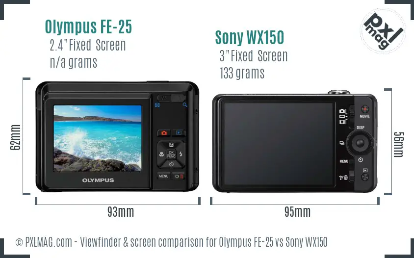 Olympus FE-25 vs Sony WX150 Screen and Viewfinder comparison