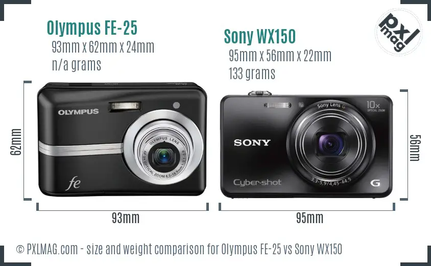 Olympus FE-25 vs Sony WX150 size comparison
