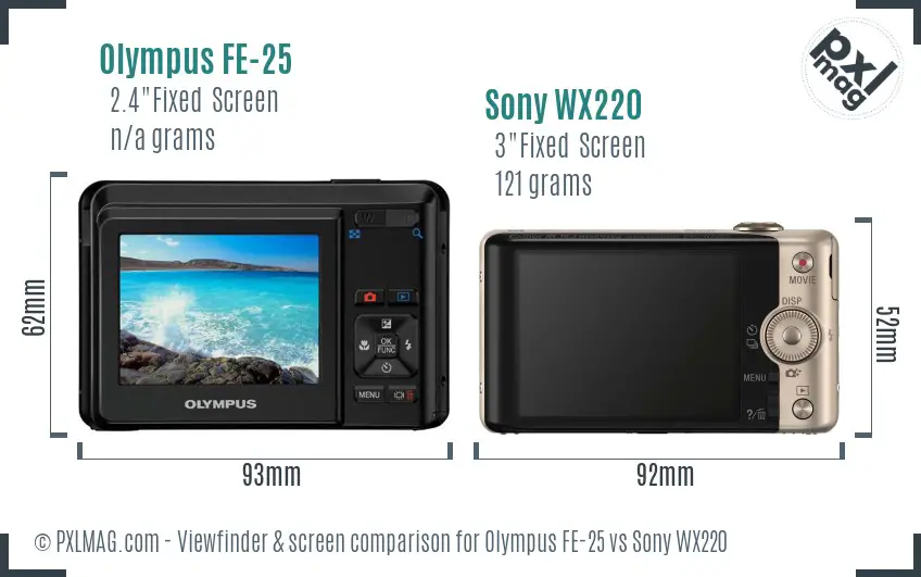 Olympus FE-25 vs Sony WX220 Screen and Viewfinder comparison Olympus FE-25 vs Sony WX220 Screen and Viewfinder comparison