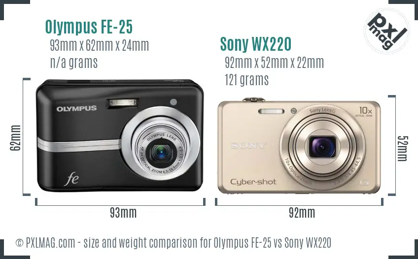 Olympus FE-25 vs Sony WX220 size comparison Olympus FE-25 vs Sony WX220 size comparison