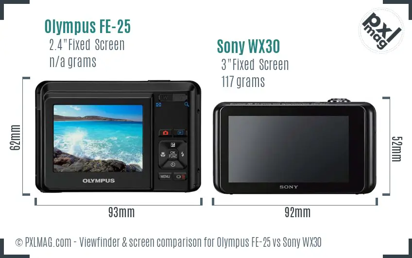 Olympus FE-25 vs Sony WX30 Screen and Viewfinder comparison