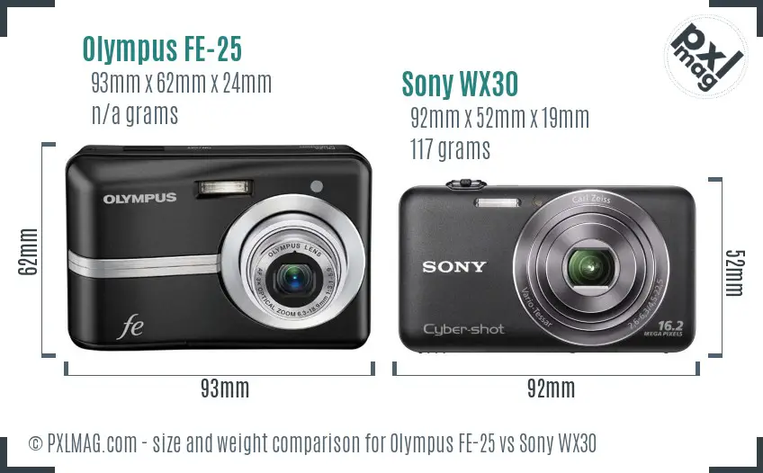 Olympus FE-25 vs Sony WX30 size comparison