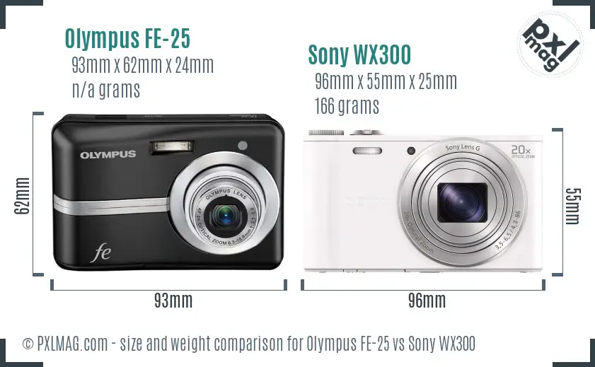 Olympus FE-25 vs Sony WX300 size comparison