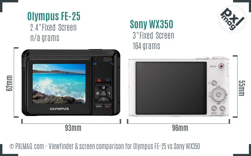 Olympus FE-25 vs Sony WX350 Screen and Viewfinder comparison Olympus FE-25 vs Sony WX350 Screen and Viewfinder comparison