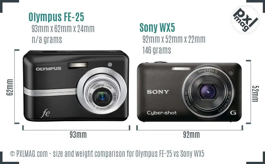 Olympus FE-25 vs Sony WX5 size comparison