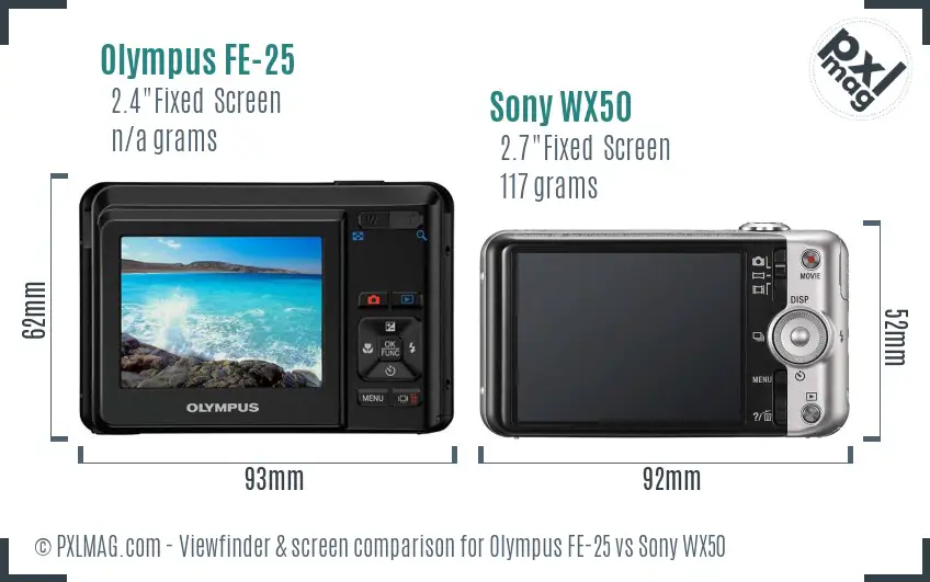 Olympus FE-25 vs Sony WX50 Screen and Viewfinder comparison