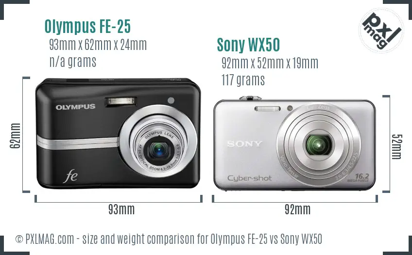Olympus FE-25 vs Sony WX50 size comparison