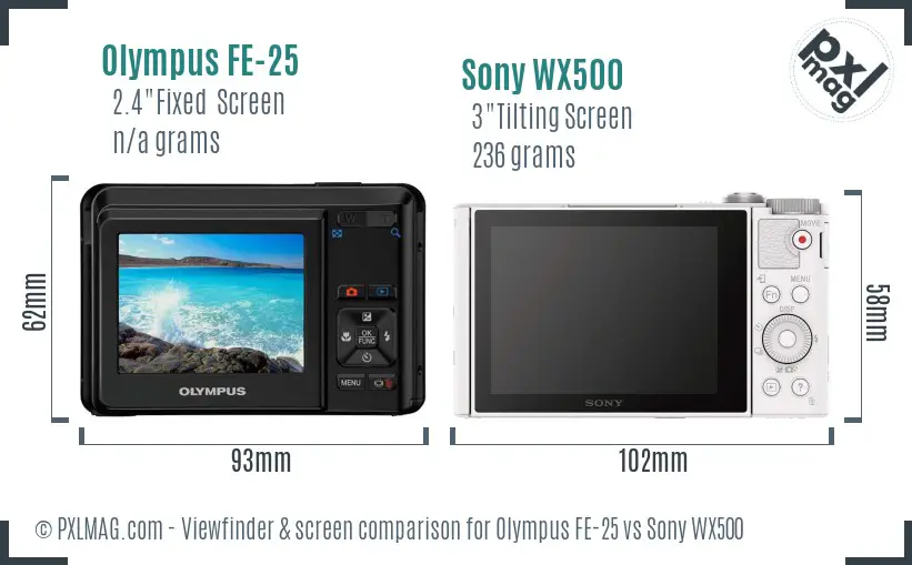 Olympus FE-25 vs Sony WX500 Screen and Viewfinder comparison Olympus FE-25 vs Sony WX500 Screen and Viewfinder comparison