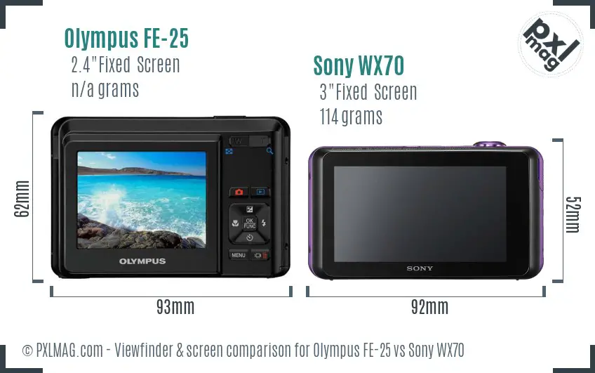 Olympus FE-25 vs Sony WX70 Screen and Viewfinder comparison