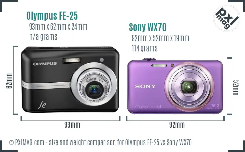 Olympus FE-25 vs Sony WX70 size comparison