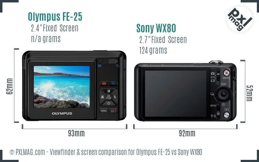 Olympus FE-25 vs Sony WX80 Screen and Viewfinder comparison