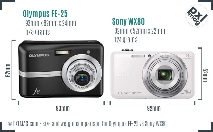 Olympus FE-25 vs Sony WX80 size comparison