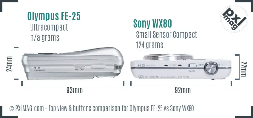 Olympus FE-25 vs Sony WX80 top view buttons comparison