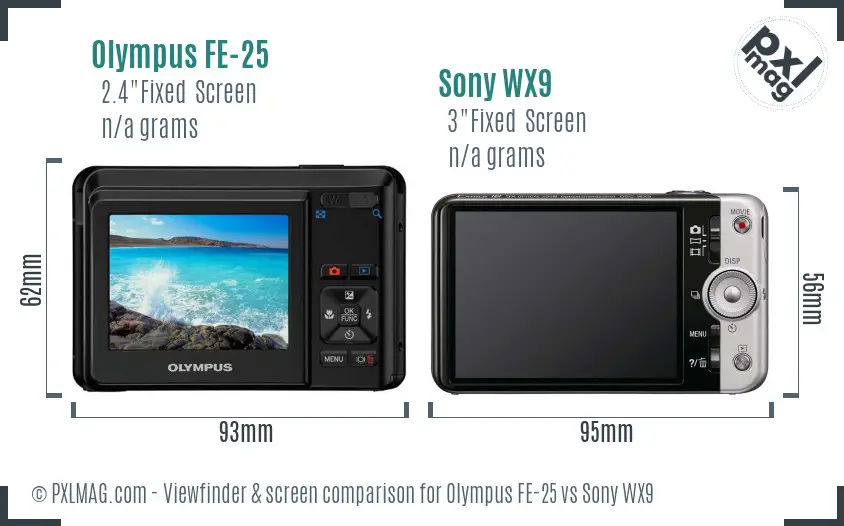 Olympus FE-25 vs Sony WX9 Screen and Viewfinder comparison