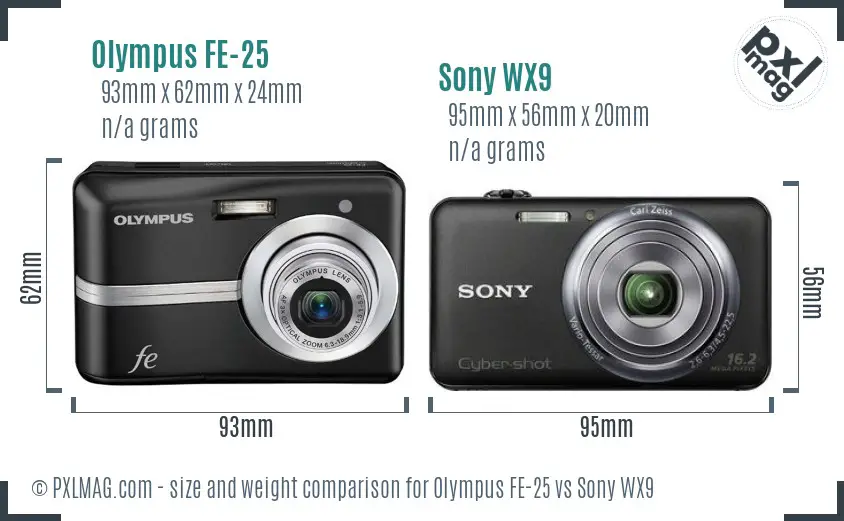 Olympus FE-25 vs Sony WX9 size comparison