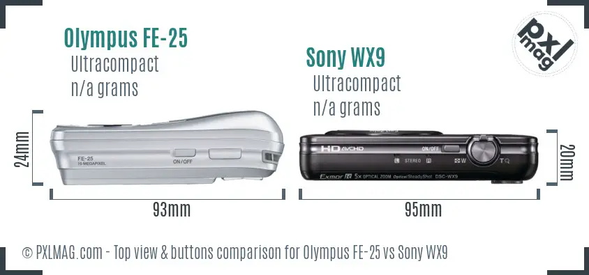 Olympus FE-25 vs Sony WX9 top view buttons comparison