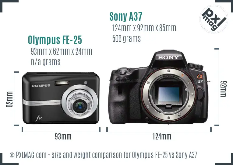 Olympus FE-25 vs Sony A37 size comparison