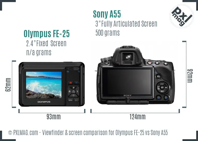 Olympus FE-25 vs Sony A55 Screen and Viewfinder comparison