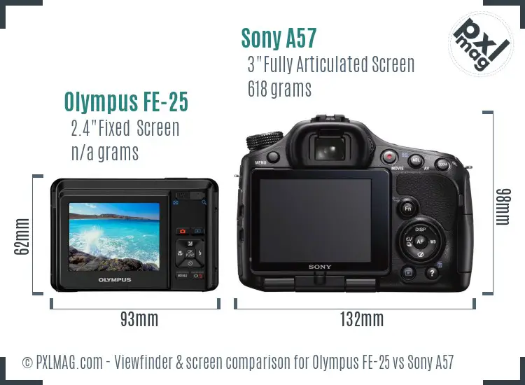 Olympus FE-25 vs Sony A57 Screen and Viewfinder comparison