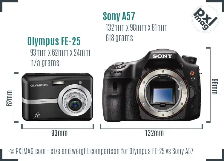 Olympus FE-25 vs Sony A57 size comparison