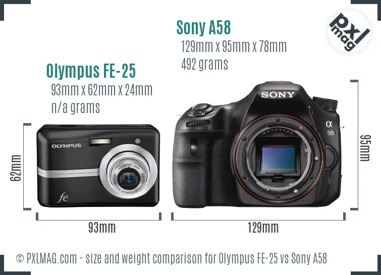 Olympus FE-25 vs Sony A58 size comparison
