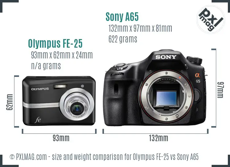 Olympus FE-25 vs Sony A65 size comparison