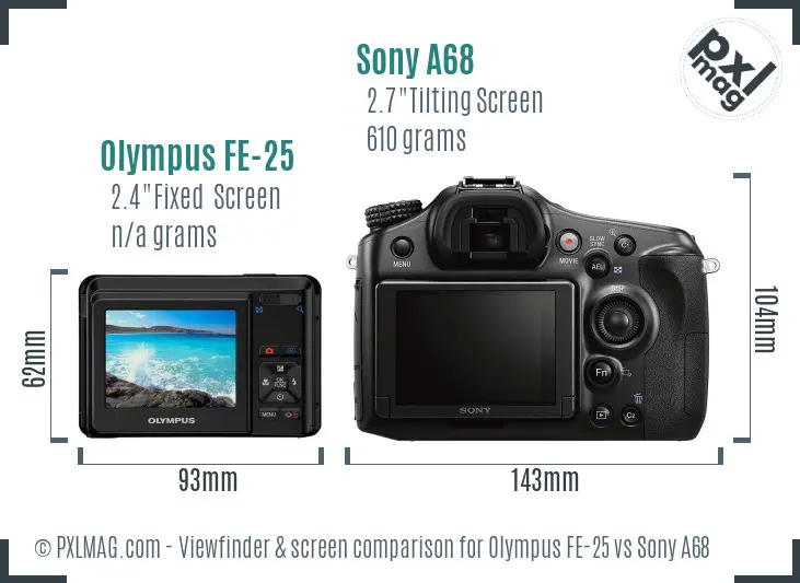 Olympus FE-25 vs Sony A68 Screen and Viewfinder comparison