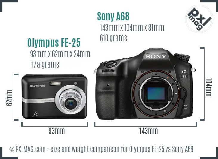 Olympus FE-25 vs Sony A68 size comparison