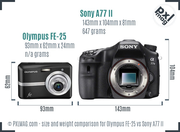 Olympus FE-25 vs Sony A77 II size comparison