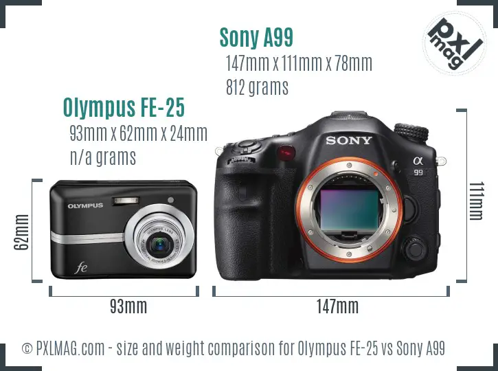 Olympus FE-25 vs Sony A99 size comparison