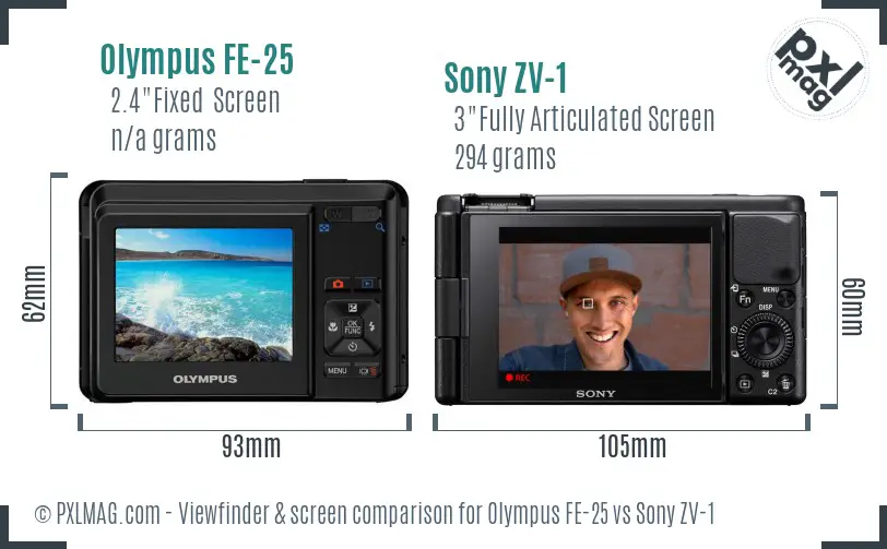 Olympus FE-25 vs Sony ZV-1 Screen and Viewfinder comparison