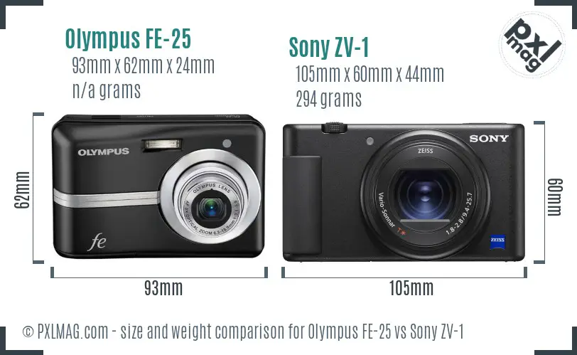 Olympus FE-25 vs Sony ZV-1 size comparison