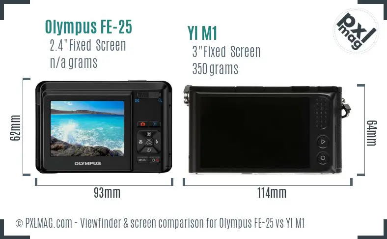 Olympus FE-25 vs YI M1 Screen and Viewfinder comparison